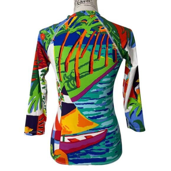 Polo Ralph Lauren Womens Rash Guard Top Tropical Caribbean Blue Green Size S - Picture 3 of 7